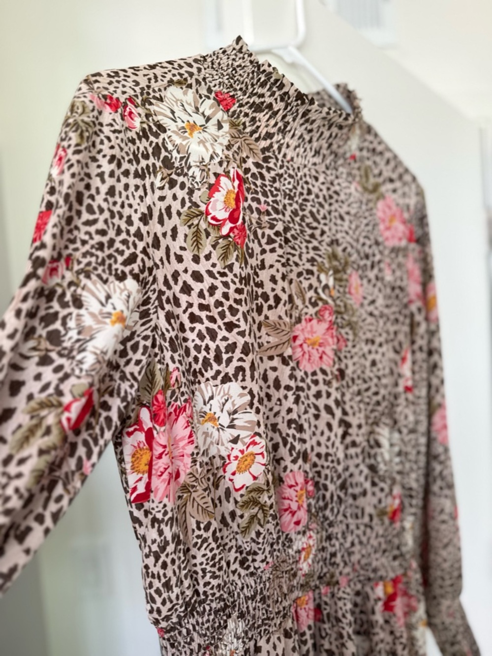Nanette Lepore smocked animal print floral mock neck dress. - Picture 5 of 8